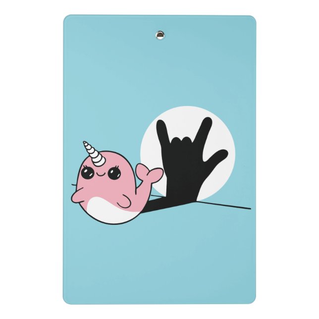 Minicarpeta De Pinza Narwhal rosado ASL te amo - Diseño de cultura sord (Reverso)
