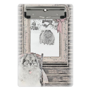 Minicarpeta De Pinza Navidades de Keeshond Ventana de Invierno Pintura
