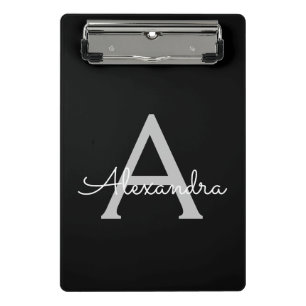 Minicarpeta De Pinza Negro Plata Moderno Monograma De Nombre De Letra S
