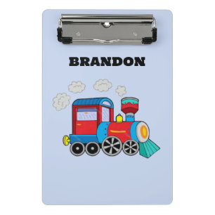 Minicarpeta De Pinza Niños Tren Niños Nombre personalizado azul