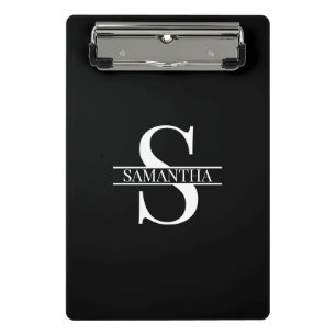 Minicarpeta De Pinza Nombre de Monograma Blanco y Negro Elegante Person