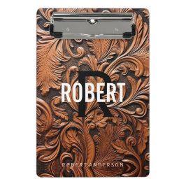 Minicarpeta De Pinza Nombre de monograma de cuero labrado vintage