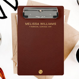 Minicarpeta De Pinza Nombre de Monograma Faux Red Leather & Gold de la