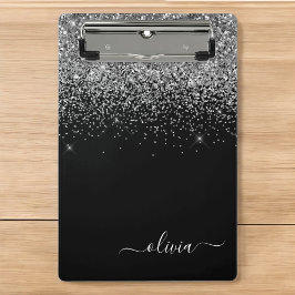 Minicarpeta De Pinza Nombre de monograma femenino con brillo plateado n