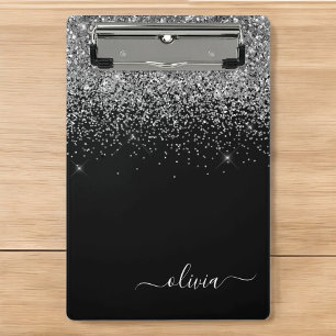 Minicarpeta De Pinza Nombre de monograma femenino con brillo plateado n