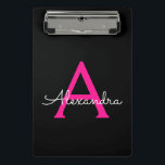 Minicarpeta De Pinza Nombre de monograma femenino con escritura en negr<br><div class="desc">Portapapeles de planificación de nombre negro y rosa caliente. Este es el regalo perfecto para cumpleaños dulces 16,  boda,  ducha de novia,  aniversario,  ducha de bebé o fiesta de despedida de soltera para alguien que ama el lujo glamoroso y los estilos chic.</div>