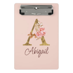 Minicarpeta De Pinza Nombre personalizado Blush rosa rosas letra A con 