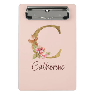 Minicarpeta De Pinza Nombre personalizado Blush Rosas Rosadas Letra C c