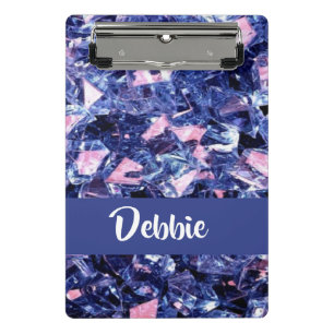 Minicarpeta De Pinza Nombre personalizado Cristales brillantes azules
