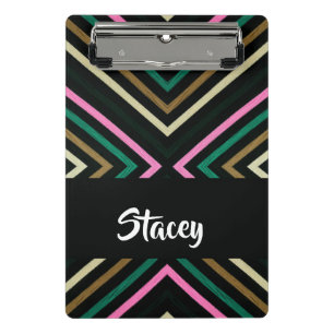 Minicarpeta De Pinza Nombre personalizado de franjas coloreadas en negr
