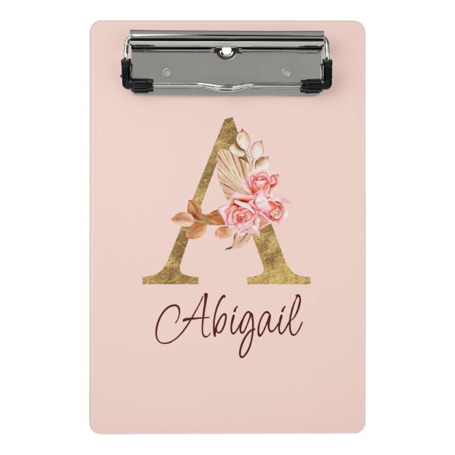 Minicarpeta De Pinza Nombre personalizado de lámina de oro Rosas rosada (Anverso)