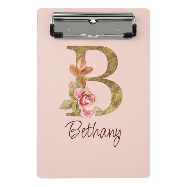 Minicarpeta De Pinza Nombre personalizado de lámina de oro Rosas rosada (Anverso)