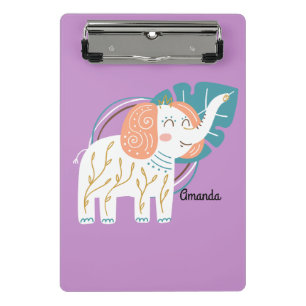 Minicarpeta De Pinza Nombre personalizado del pequeño elefante Boho