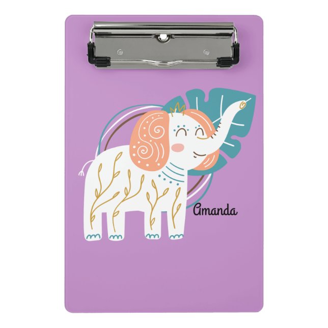 Minicarpeta De Pinza Nombre personalizado del pequeño elefante Boho (Anverso)