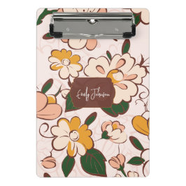 Minicarpeta De Pinza Nombre personalizado floral vintage marrón crema d