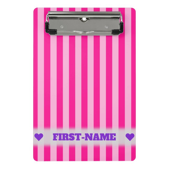 Minicarpeta De Pinza Nombre personalizado + franjas rosa claro y rosa p (Anverso)