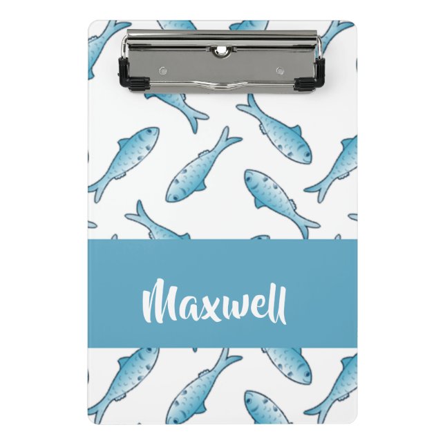 Minicarpeta De Pinza Nombre personalizado pez azul en blanco (Anverso)