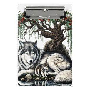 Minicarpeta De Pinza Oasis familiar de Lobo Serene en naturaleza ídílic