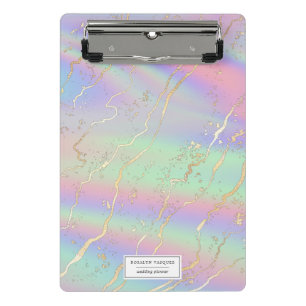 Minicarpeta De Pinza Opalo Irisdiente Holográfico   Personalizado