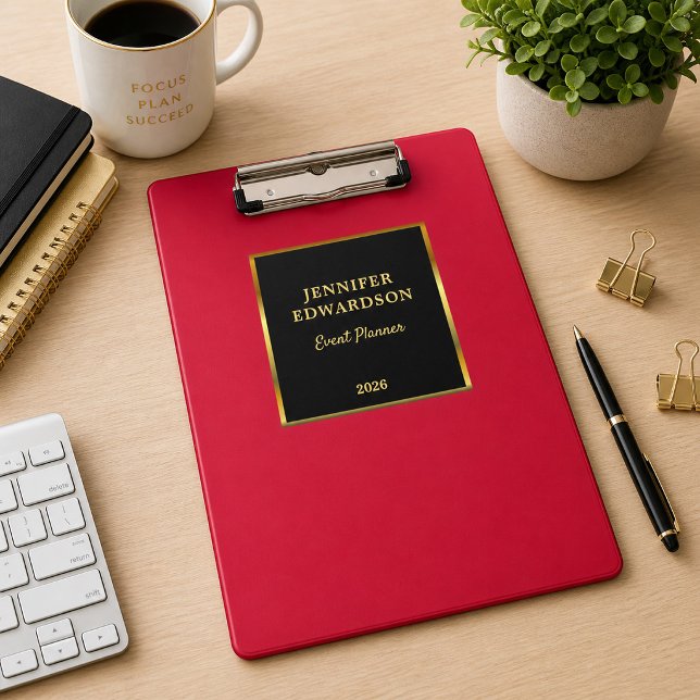 Minicarpeta De Pinza Oro negro cardinal rojo profesional negocio (Modern elegant black, gold and red cardinal professional mini clipboard.)