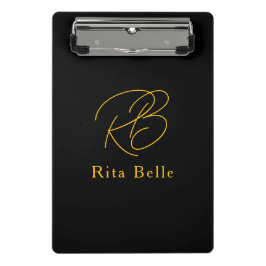 Minicarpeta De Pinza Oro Negro Nombre Personalizado Elegante
