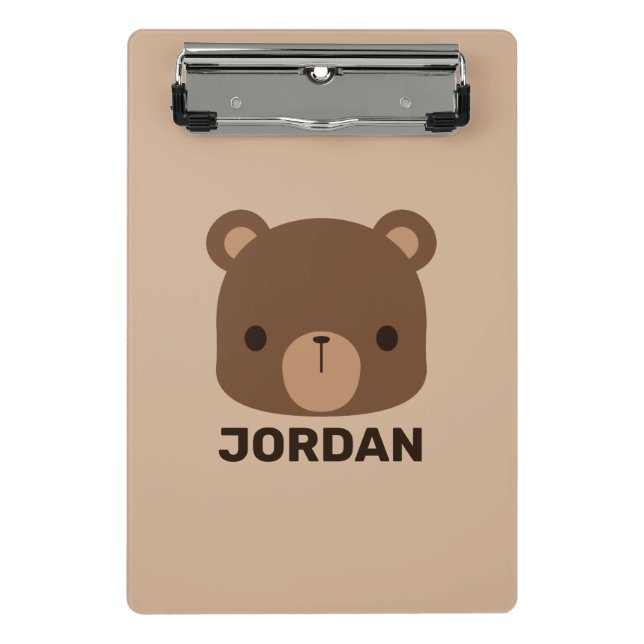 Minicarpeta De Pinza Oso marrón lindo con nombre personalizado (Anverso)