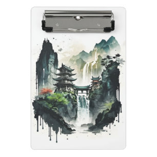 Minicarpeta De Pinza Paisaje antiguo de la tinta china con cascada