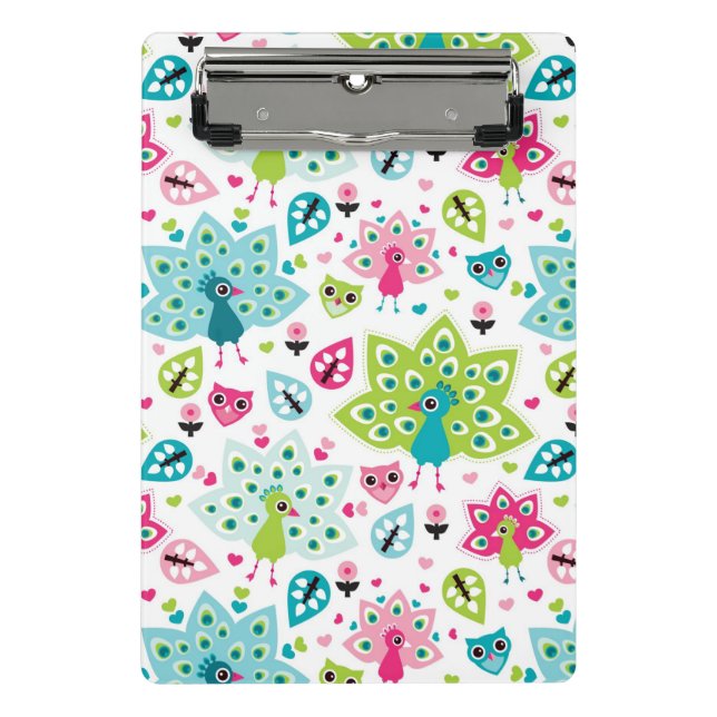 Minicarpeta De Pinza pájaro y búho del pavo real (Anverso)