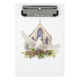 Minicarpeta De Pinza Paloma blanca con iglesia
