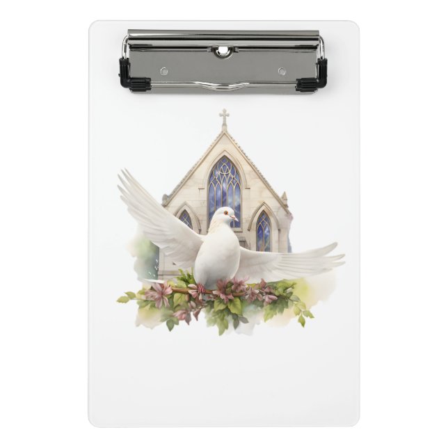 Minicarpeta De Pinza Paloma blanca con iglesia (Anverso)