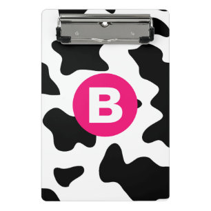 Minicarpeta De Pinza Parche de vaca extravagante con monograma rosa