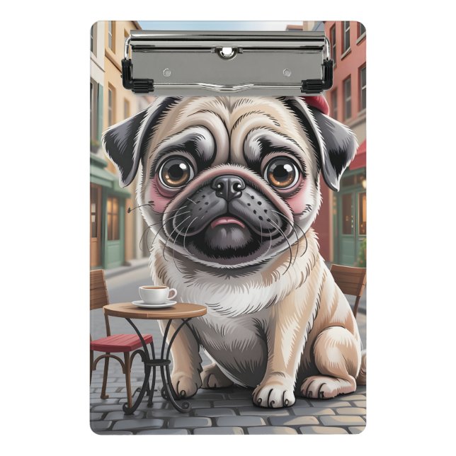 Minicarpeta De Pinza Parisian Pug at Sidewalk Cafe (Anverso)