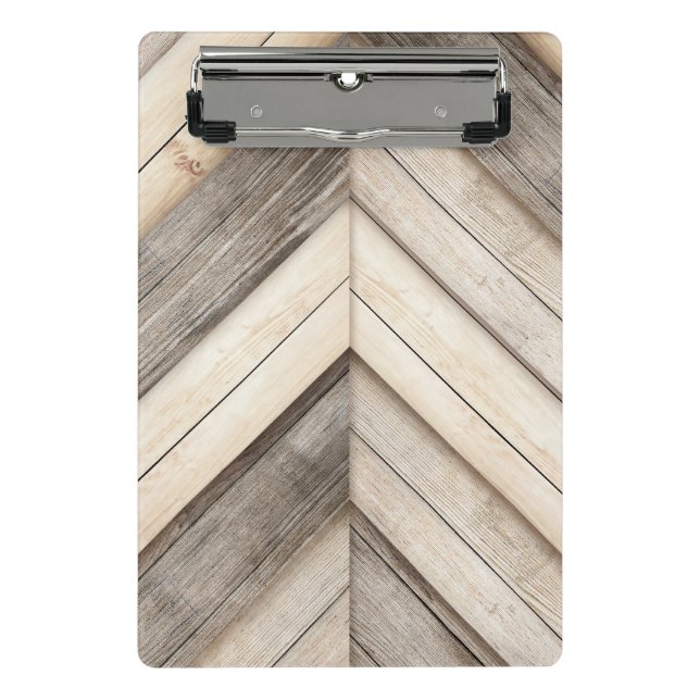 Minicarpeta De Pinza Patrón Chevron de Madera Elegante (Anverso)