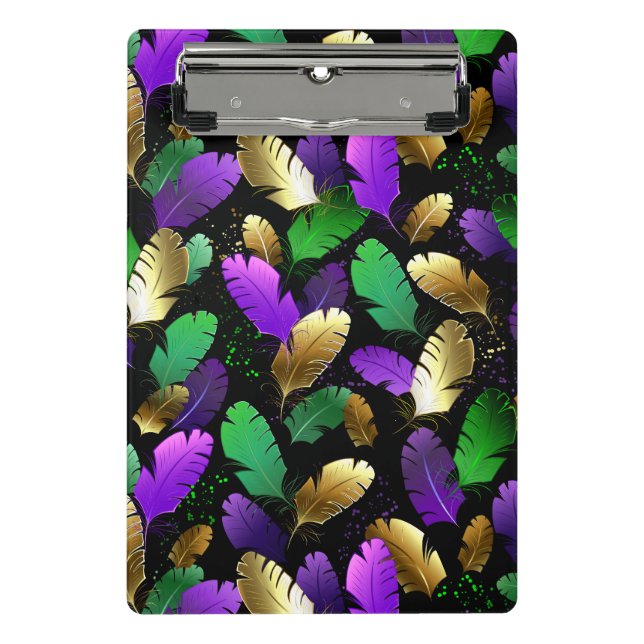 Minicarpeta De Pinza Patrón continuo con plumas de Mardi Gras (Anverso)