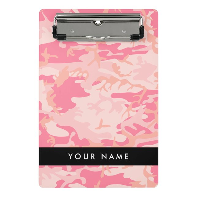 Minicarpeta De Pinza Patrón de camuflaje rosado, nombre, personalizació (Anverso)