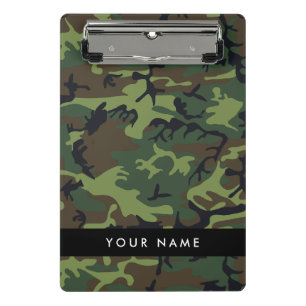 Minicarpeta De Pinza Patrón de camuflaje verde, nombre, personalización