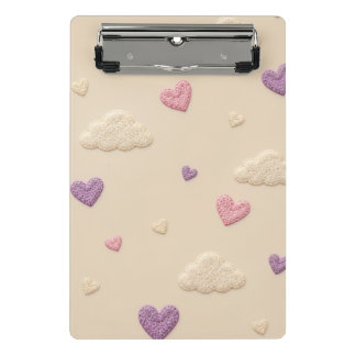 Minicarpeta De Pinza Patrón de corazones de ganchillo y nubes esponjosa