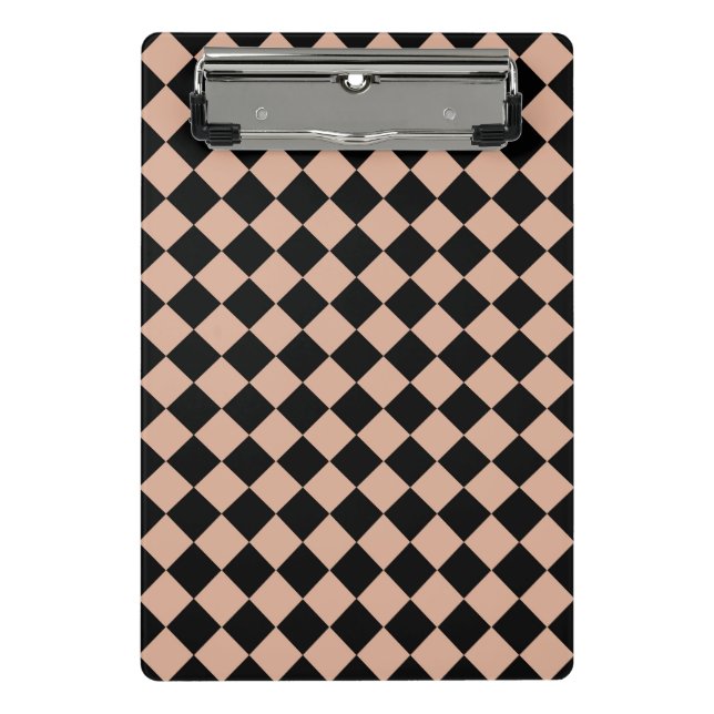 Minicarpeta De Pinza Patrón de diamante de cheques negros rosados (Anverso)