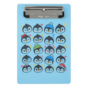 Minicarpeta De Pinza Patrón de Emoji de Pingüino Kawaii Lindo Caras de 