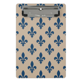Minicarpeta De Pinza Patrón de Flor de Lis, Azul Real Francés sobre Cre