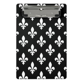Minicarpeta De Pinza Patrón de Flor de Lis, Real Francés, Blanco sobre