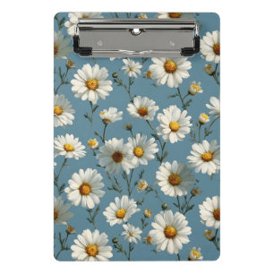 Minicarpeta De Pinza Patrón de flores de margarita sin mar en azul