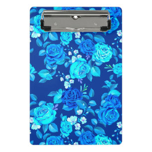 Minicarpeta De Pinza Patrón de flores de rosa azul clásica-87600
