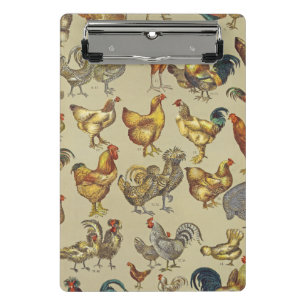 Minicarpeta De Pinza Patrón de gallo vintage: Arte de granja