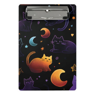 Minicarpeta De Pinza Patrón de gato celeste mágico con lunas