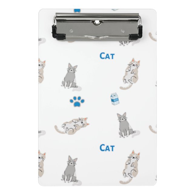 Minicarpeta De Pinza Patrón de gato en blanco (Anverso)