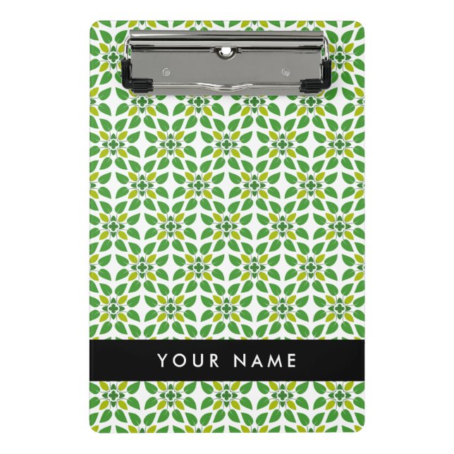 Minicarpeta De Pinza Patrón de hojas, hojas verdes, nombre (Anverso)