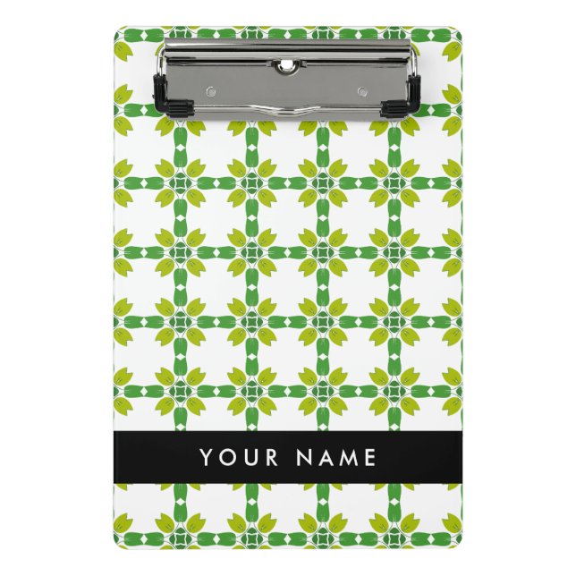 Minicarpeta De Pinza Patrón de hojas, hojas verdes, nombre (Anverso)