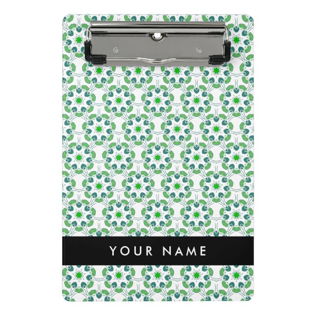Minicarpeta De Pinza Patrón de hojas, hojas verdes, nombre (Anverso)