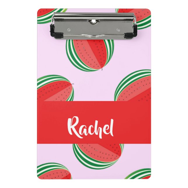 Minicarpeta De Pinza Patrón de sandía en rodajas sobre rosa (Anverso)